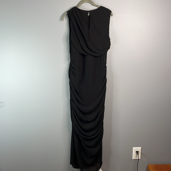 Abercrombie & Fitch NWT Draped Sheer Waist Maxi Dress Black High Neck Crepe M - Picture 8 of 13
